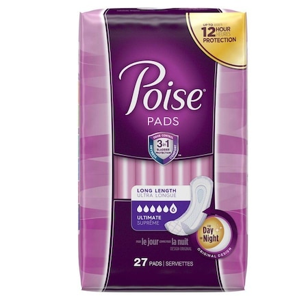 Poise Bladder Control Female Disposable Pads, Heavy Absorbency, 15.9in, 27PK 33593